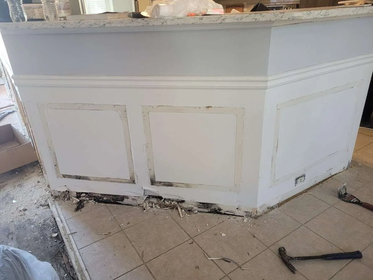 Water damage and mold on kitchen during Storm Damage Restoration in Ennis